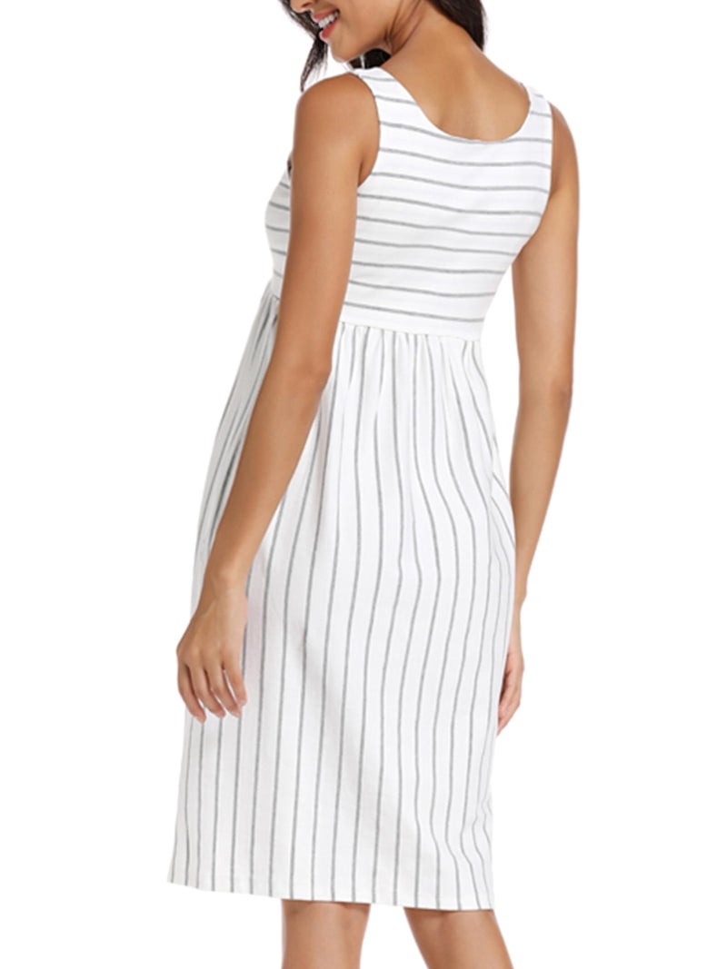 Ecavus Womens Maternity Tank Dress Stripe Color Block Sleeveless Knee Length for Baby Shower - Image 4